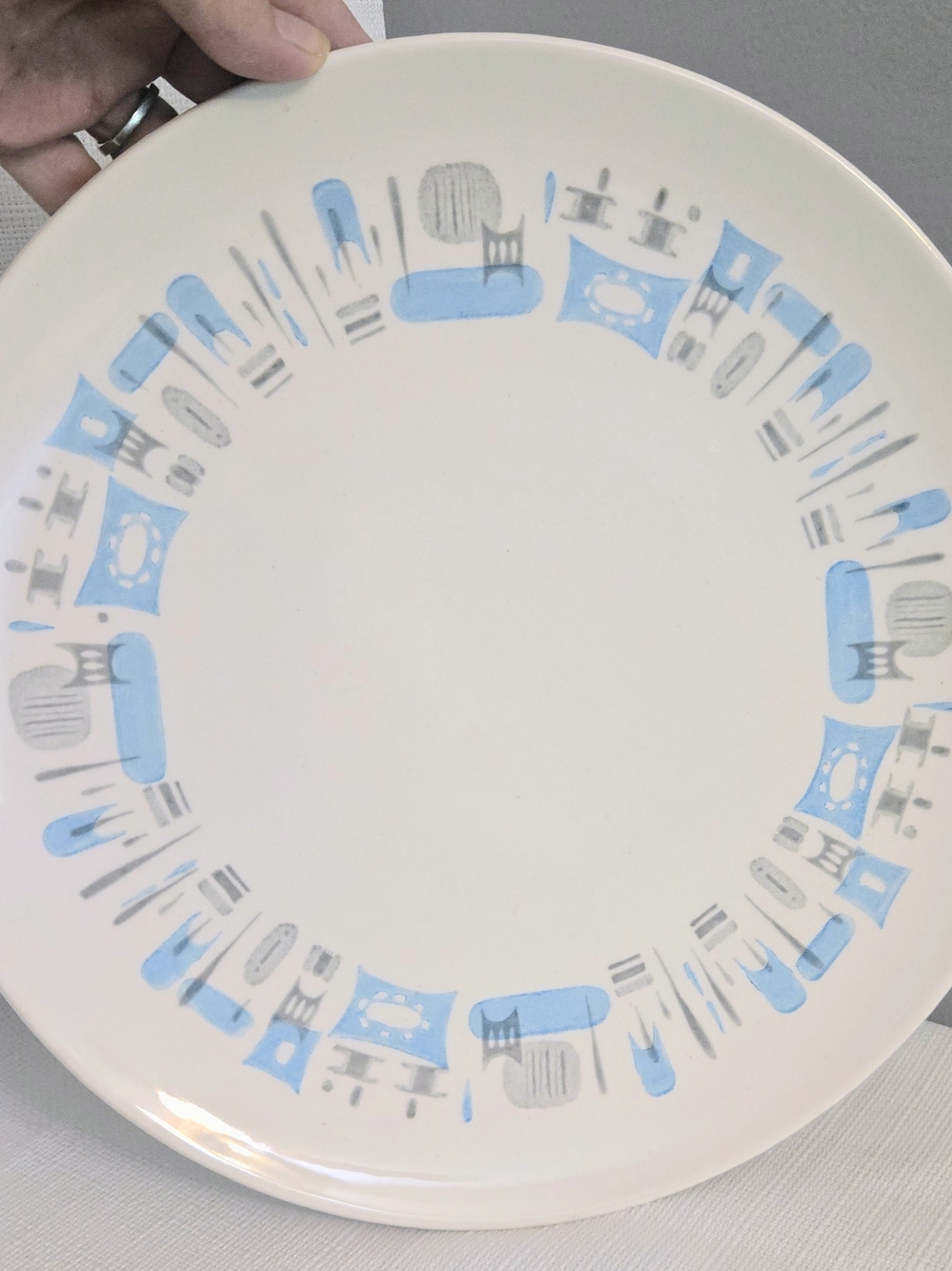 Marcrest Vtg Blue Heaven 12" Serving Platter Cake Plate White Blue 70s